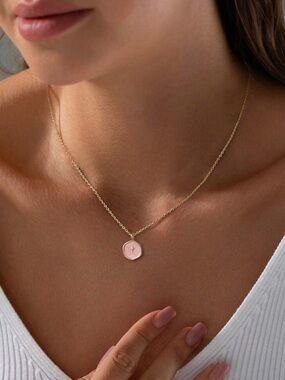 Gold Pendant Necklace with Pink Enamel Cross, Pink And Good Cross Necklace